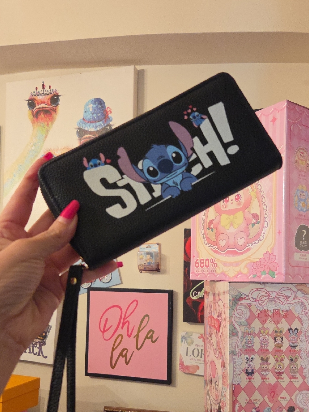 Stitch Black Zip-Around Wallet with Wristlet